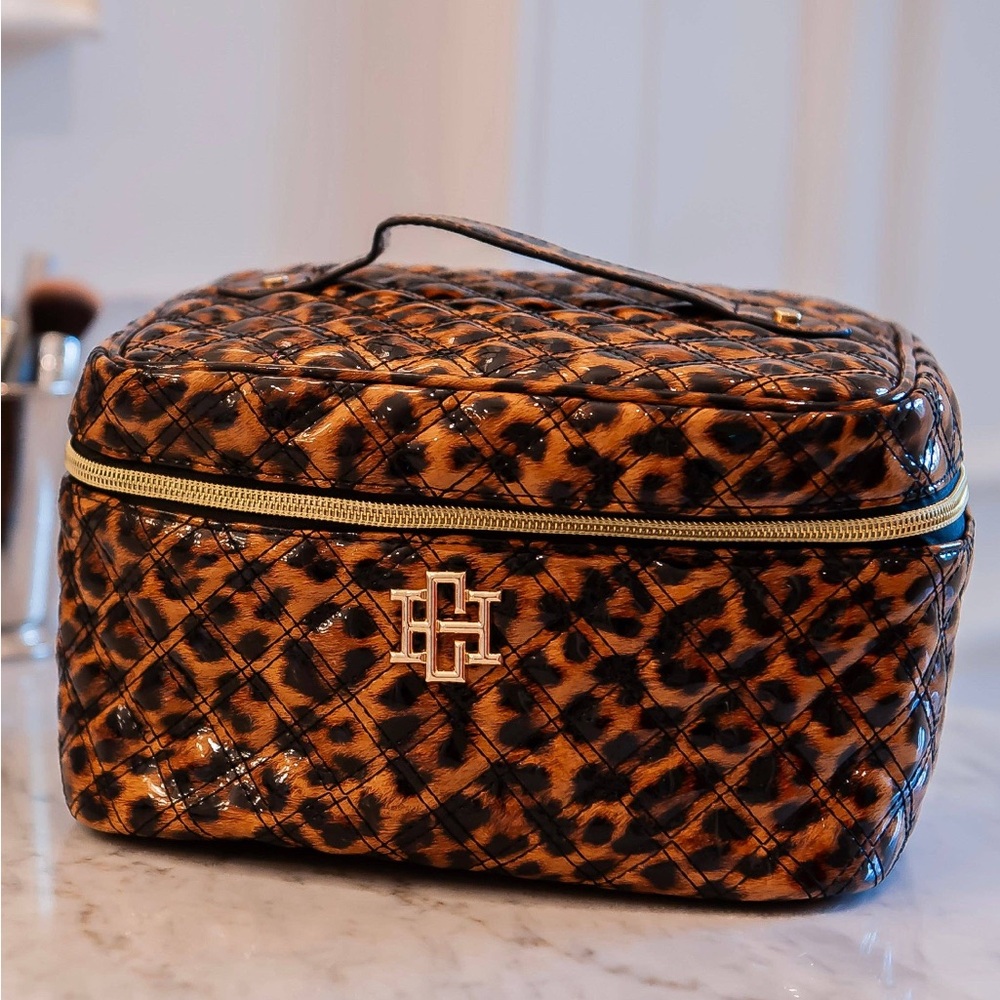 Caroline Hill Hampton Train Spotted Patent Makeup Case